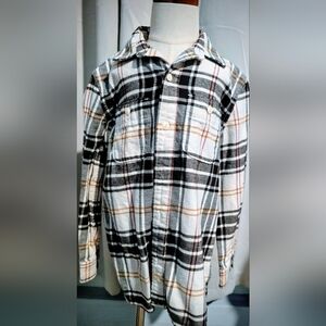 GAP Kids Organic Cotton Cream and Brown Plaid Button Down Shirt